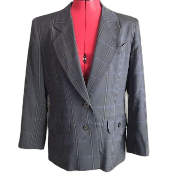 Kasper ASL Petite Blazer Women Size 8P Navy Blue Striped Long Sleeve Two-Button - Picture 1 of 10